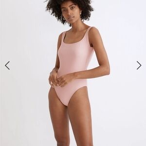 Madewell second wave long torso square neck pink one piece swimsuit